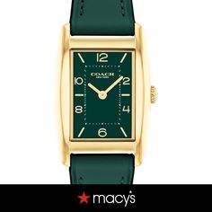 in stock Green Rectangular Watches For Formal Occasions, Formal Green Watch Accessories With Rectangular Dial, Classic Green Leather Watch Accessories, Classic Coach Watch For Formal Occasions, Green Watch With Leather Strap For Formal Occasions, Green Leather Strap Watch For Formal Occasions, Classic Coach Watches For Formal Occasions, Formal Green Watch With Leather Strap, Classic Green Formal Watch Bands