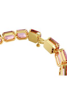 Octagon-cut crystals in a pretty pink hue glisten on this red carpet–worthy bracelet secured with a hidden closure. 7 1/2" length; 1/4" width Tongue-and-groove closure Swarovski crystal/goldtone plate Imported Pink Faceted Jewelry For Formal Occasions, Faceted Pink Jewelry For Formal Occasions, Formal Pink Faceted Jewelry, Formal Faceted Pink Jewelry, Elegant Pink Faceted Crystal Bracelet, Pink Crystal Bracelet For Formal Occasions, Pink Crystal Bracelets For Formal Occasions, Formal Pink Crystal Bracelet, Elegant Pink Crystal Bracelet For Formal Events