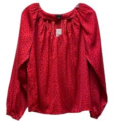 Ann Taylor Animal Print V-Neck Boho Peasant Satin Blouse Long Sleeve, Elastic Cuffs Lightweight Brand New With Tags. Approximate Measurements Pit To Pit: 21" Shoulder To Hem: 24" Red Long Sleeve Blouse With Blouson Sleeves, Red Blouse With Blouson Long Sleeves, Casual Red V-neck Peasant Top, Red Peasant Top For Fall, Casual Split Neck Top With Blouson Sleeves, Peasant Style Pink Top For Fall, Casual Red Peasant Top For Fall, Casual Red Split Neck Top, Casual V-neck Peasant Top With Blouson Sleeves