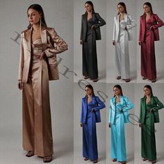 Blazer Pant Suit Women, Satin Pant Suit Women, 3 Piece Pant Suit For Women, Bridesmaids In Suits, Cocktail Suits Women, Gala Suit Women, Pant Suits For Women Party, Prom Pantsuit Woman, Silk Outfit Aesthetic