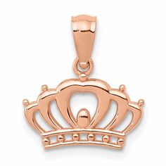 14k Rose Gold Solid Textured Polished Finish Crown Design Charm Pendant Rose Gold Crown, Round Wedding Band, Crown Pendant, Crown Necklace, Rose Gold Charms, Crown Design, Bow Jewelry, Rose Jewelry, Gold Crown