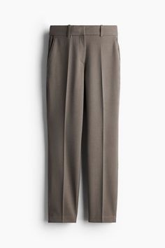 Ankle-length slacks in woven stretch fabric. Regular waist  concealed elasticized waistband  and zip fly with concealed hook-and-eye fastener. Side pockets  mock back pockets  and tapered legs. Business Casual Straight Dress Pants With Pull-on Style, Elegant Cropped Leg Dress Pants For Work, Fall Cropped Leg Business Casual Dress Pants, Fall Business Casual Cropped Leg Dress Pants, Cropped Leg Dress Pants For Business Casual In Fall, Fall Cropped Leg Dress Pants For Business Casual, Classic Cropped Leg Dress Pants For Office, Classic Cropped Leg Dress Pants For Work, Classic Cropped Dress Pants For Workwear