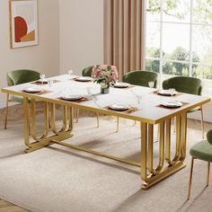 70.8 Dining Table, Modern Rectangle Kitchen Table for 6 - 8 Tribesigns Luxurious Dining Table, Rectangle Kitchen Table, Rectangle Kitchen, Faux Marble Dining Table, Dining Table Gold, Wood Dining Room Table, Modern Kitchen Tables, Hosting Friends, Double U