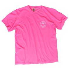 Looking for a neon pink lightning bolt happy face shirt this summer? Look no further! This happy face checkerboard tee is perfect for showing your love for all things preppy and trendy. Made from 100% cotton, this shirt will brighten up your wardrobe and you'll want to wear all year round! This is your ultimate beach summer t-shirt. Fabric: 100% Cotton Design: White heat-applied vinyl Color: Neon Pink (shirt colors are pigment dyed) Colors will vary from computer to computer and monitor to monit Neon Pink Lightning Bolt, Neon Pink Shirt, Neon Pink Shirts, Pink Lightning Bolt, Happy Face Shirt, Pink Lightning, Smiley Face Shirt, White Heat, Happy Face