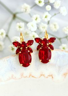 Red Crystal Drop Earrings Crimson Red Rhinestone Earrings | Etsy Red Cluster Earrings For Formal Events, Red Valentine's Day Festive Earrings, Elegant Valentine's Day Festive Earrings, Elegant Valentine's Day Earrings For Festive Occasions, Red Christmas Earrings For Formal Occasions, Elegant Red Bridal Earrings, Red Earrings For Christmas Formal Occasion, Red Earrings For Christmas Formal Events, Elegant Red Cluster Earrings For Wedding