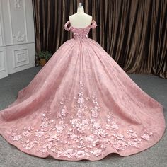 Elegant Off-shoulder Quinceanera Gown, Elegant Floral Embroidery Ball Gown For Debutante Ball, Pink Off-shoulder Evening Dress For Debutante Ball, Floral Applique Gown For Debutante Ball, Prom Ball Gown With Floral Embroidery And Fitted Bodice, Floral Applique Ball Gown For Banquet, Floral Applique Ball Gown For Banquets, Floral Applique Gown With Fitted Bodice For Debutante Ball, Quinceanera Floor-length Floral Dresses