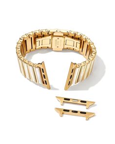 Leanor Gold Tone Stainless Steel Watch Band in Ivory Mother-of-Pearl | Kendra Scott Apple Watch Bands Gold, Sold Out Sign, New Bands, Christmas Wishlist, Steel Watch, Stainless Steel Watch, Apple Watch Series, Kendra Scott, Apple Watch Bands