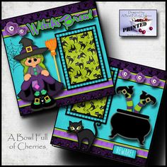 two halloween cards with black cats and witches