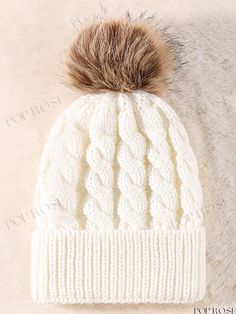 Poprose - Spring Fall Winter Knit Pom Pom Hat Collection Knit Caps, Street Wear Style, Knit Pom Pom Hat, Knit Pom Pom, Knit Shirt Dress, Poncho Shawl, Winter Trench Coat, Bodysuit Blouse, Hat Collection