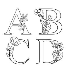 Floral Calligraphy Alphabet, Letter A Painting Ideas, Letters With Flowers Fonts, A Letter Embroidery Design, Letters With Flowers Drawing, Letter T With Flowers, Alphabet Flower Letters, Letter Fonts Alphabet, Alphabet With Flowers