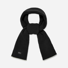 With a contrasting scallop trim, the UGG®fluff Scalloped Scarf puts a new twist on a classic winter accessory. | Plush fleece scarf. Self - 100% Polyester. Lining - Unlined. Features a scalloped trim on edge. 78 inch L X 7 inch W. Leather label with Graphic UGG® Font. Imported. | UGG® Women's UGG®fluff Scalloped Scarf Fleece Scarves in Black Fleece Scarves, Fleece Scarf, Scallop Trim, Scarf For Women, Leather Label, Scalloped Trim, Cold Weather Accessories, Winter Accessories, Womens Uggs