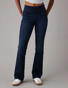 AE Luxe Pull-On High-Waisted Kick Bootcut Jean Casual Stretch Flare Jeans For Workwear, Jeans Boots Outfit, Womens Jeans Bootcut, Bootcut Jean, Pull On Jeans, Tall Jeans, Bootcut Pants, High Waisted Flares, Shoes With Jeans