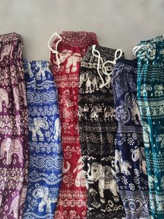 MIXED PACK OF THREE PANTS.. Choose Any Color. UNISEX FREE SIZE 24-42 Inch Waist Genuine Thai Elephant Pants FREE 1ST CLASS SHIPPING! Luxury Harem Sets For Diwali, Luxury Traditional Harem Sets, Elephant Pants Outfit, Thailand Pants, Bali Elephant, Pantalon Thai, Elephant Clothes, Circus Outfits, Thai Pants