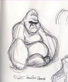 a drawing of a gorilla sitting on the ground with another gorilla standing next to him