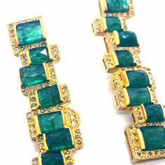 Mosaic 20k gold Emerald earrings with diamonds. Emeralds 15.86cts, Diamonds 1.4cts. Gold Emerald Earrings, Emerald Drop Earrings, Emerald Earrings Drop, Emerald Earrings, Jewelry Inspiration, Emerald, Mosaic, Bangles, Diamonds