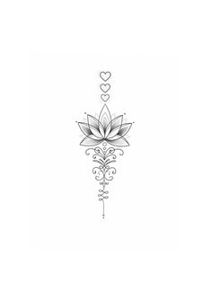 a drawing of a flower with hearts on the side and an arrow in the middle