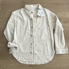 Nwt Super Soft And Cozy Cream Colored Denim Shacket. This Is A Teen Size 13-14, But Fits A Women’s Xs/S As Well. The Denim Is Lightweight And Very Comfy. Fall Button-up Washed Shacket, Casual Single-breasted Shirt For Spring, Everyday Washed Shacket, Everyday Cotton Shacket With Buttons, Denim Button-up Shacket, Casual Cotton Shacket With Button Closure, Spring Everyday Washed Shacket, Fall Washed Button-up Shacket, Denim Button-up Shacket With Button Closure