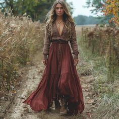 Abonnieren Brown V-neck Boho Dress For Fall, Flowy V-neck Boho Dress For Festivals, Brown V-neck Maxi Dress For Festival, Bohemian V-neck Fall Dresses, Fall Vacation V-neck Dress, Bohemian V-neck Dress For Fall, Casual V-neck Beach Dress For Fall, Long Sleeve Brown Bohemian Boho Dress, Brown Long Sleeve Boho Dress For Spring