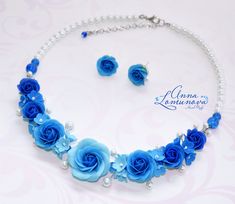 Blue statement necklace Blue roses necklace Blue floral jewelry with polymer clay Blue wedding necklace Bridesmaids Blue flowers necklace Handmade Blue Wedding Necklaces, Blue Flower-shaped Wedding Jewelry, Blue Handmade Flower Jewelry For Gifts, Blue Handmade Flower Jewelry As Gift, Handmade Blue Flower Jewelry For Gifts, Handmade Flower Blue Jewelry As Gift, Elegant Blue Jewelry With Handmade Flowers, Handmade Blue Bridal Necklace For Gift, Blue Flower Necklace For Wedding