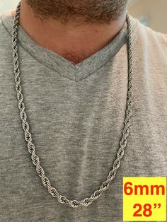 Nice classic rope chains.
Best quality stainless steel. Finished in rhodium for a lustrous lookWhether you wear it alone or with your favorite pendant you will love this chain!We offer 18-30" in 2mm 3mm 4mm 5mm or 6mm.Wear it as a choker or as a longer chain!Nice solid weight to the chain!Your friends will never believe how much you paid for this chain!You can swim in the chain or wear cologne...will never change colorLifetime warranty as is to be expected with an authentic Harlembling product White Gold Rope Chain Necklace, Silver Stainless Steel Rope Chain Necklace, Stainless Steel Rope Chain Necklace, Silver Stainless Steel Rope Chain Jewelry, Rope Chain Necklace, Never Change, Long Chain, Rope Chain, Choker