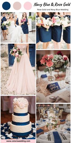 a collage of photos with blue and pink wedding colors