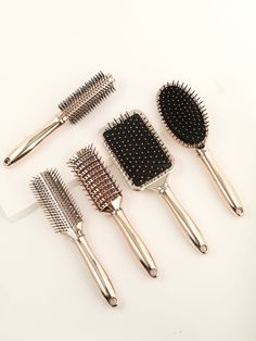 Gold    Plastic Plain  Embellished   Beauty Tools Hair Tool Set, Hair Salon Tools, Anti Frizz Hair, Hair Brush Set, Hair Care Tools, Haute Hair, Detangling Hair Brush, Hair Supplies, Hair Brushes