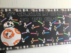 a star wars themed bulletin board with legos on it and the words, 5th grade is going to bb - 8