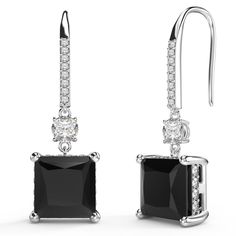 PRICES MAY VARY. [Square Dangle Earrings Material] 18k white gold plated Sterling Silver Fish hook ear wires, Simulated diamond black dangle earrings for women, nickel-free, and lead-free hypoallergenic earrings, the best choice for sensitive ears. [CZ Dangle Earrings Size] Width: 9mm (0.35"), Length: 36mm(1.4"), Weight: 4.4 g/pair. The main stone is 3ct princess cut AAAAA cubic zirconia. Sterling silver dangling earrings will always be sparkly and never tarnish [Classic Diamond Drop Earrings] T Earrings For Mom, Formal Earrings, Women Bride, Black Earrings Dangle, Silver Fish, Diamond Drop Earrings, Zirconia Earrings, Diamond Drops, Square Earrings