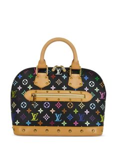 circa 2004 black/multicolour signature Monogram Multicolour canvas/Vachetta leather stud embellishment two rolled top handles two-way zip fastening main compartment internal slip pocket front zip-fastening pocket microfibre lining gold-tone hardware Condition: GOOD. This previously owned and used item is in good condition with minimal signs of use. This may include fading of material or plating and scratches. Purchasing this item continues its narrative and reduces the environmental impact by avoiding the use of new resources needed to make the product from scratch, such as water, materials and electricity, and avoiding additional manufacturing impact. Learn more about what makes a product Conscious on our Conscious Criteria page Multicolor Coated Canvas Top Handle Shoulder Bag, Multicolor Top Handle Coated Canvas Shoulder Bag, Multicolor Coated Canvas Bag With Double Handle, Multicolor Top Handle Bag With Branded Hardware, Designer Multicolor Shoulder Bag With Branded Hardware, Travel Bags With Branded Hardware In Multicolor, Multicolor Travel Bags With Branded Hardware, Alma Pm, Takashi Murakami