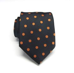 Mens Tie. Black Orange Polka Dot Mens Necktie with by TieObsessed Black Semi-formal Ties With Pocket Square, Polka Dot Standard Tie For Business, Polka Dot Standard Tie For Formal Occasions, Formal Polka Dot Standard Tie, Business Polka Dot Ties, Polka Dot Ties For Black Tie Events, Polka Dot Ties For Black Tie Occasions, Couple Outfits Matching, Pop Punk Fashion