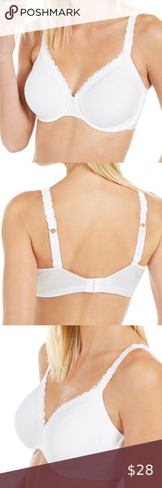 Bali Intimates Underwire Bra US100E New with tags  Bali Women's Side & Back Smoothing Underwire Bra US100E  Discover all-over smoothing with this bra from Bali, designed with built up sides and back for smooth and sleek silhouette. Style #US100E Coverage: Full figure coverage Support Level: Provides lift Straps: Adjustable, comfort lace-trim straps Cups: Unlined cups with inner side sling help provide additional support Special Features: Lace trim at neckline Closure: Hook-and-eye back closure N White Full Cup Nursing Bra With Adjustable Straps, Daywear Full Cup Bra With Lace Trim, White Underwire Bra For Daywear, White Full Cup Nursing Bra With Built-in Support, White Full Cup Nursing Bra, Stretch Underwire Bra, Lift Straps, Full Figured, Underwire Bra