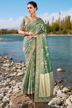 Sea Green Color Weaving Work Silk Fabric Wedding Wear Saree Wedding Wear Saree, Sea Green Color, Green Saree, Embroidery Saree, Trendy Sarees, Banarasi Saree, Wear Saree, Wedding Fabric, Work Sarees