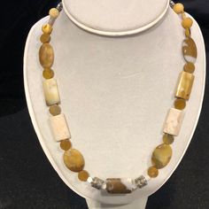 Natural Stone Necklace In Cream And Gold Single Strand Agate Jewelry Gift, Unique Brown Single Strand Jewelry, Handmade Agate Necklace For Everyday Wear, Amber Agate Single Strand Jewelry, Amber Single Strand Agate Jewelry, Brown Single Strand Jewelry Gift, Brown Single Strand Jewelry As A Gift, Brown Single Strand Jewelry For Gifts, Natural Stone Necklace