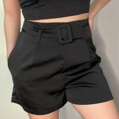 Silk Shorts Perfect For Any Occasion! Size: L (Fits Like Medium) Measurements: Waist: 29 Inch Hips: 38 Inch Length: 14.5 Inch Tags For Exposure Short Silk Fashion Minimalistic Chic Black Silk Belt Night Out Party Comfy Cute Grunge Party #Shorts #Basics #Black #Silk #Chic Black Short Leg Bottoms For Work, Black Bottoms With Built-in Shorts For Work, High Waist Bottoms With Built-in Shorts For Date Night, Chic Black Short Leg Bottoms, Trendy Black Shorts With Belt Loops, Trendy Black Cropped Pants, Trendy Black Short Pants, Trendy Black Short Length Pants, Chic Going Out Shorts With Belt Loops