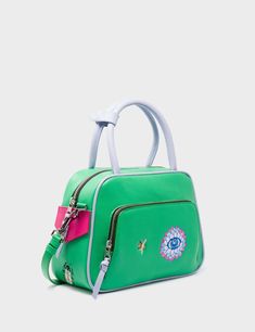 Marino Medium Crossbody Mint Green Leather Bag - Bee and Flower Embroi Green Leather Bag, Bee And Flower, Leather Monogram, Monogram Prints, Accessory Pouch, One Bag, Everyday Bag, Medium Bags, Green Leather