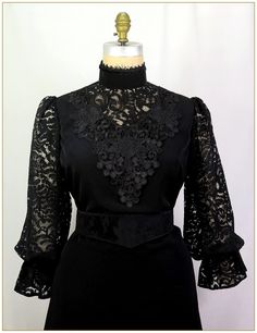 Victorian Black Peachskin & Lace Blouse - Etsy Ruffle Shirts Blouses, Victorian Blouse, Formal Shirt Dress, Floral Lace Blouse, Dress Tutorials, Victorian Clothing, Velvet Blouses, Corded Lace, Stand Up Collar