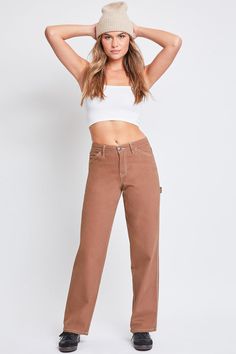 Brown Ymi Jeans, Ecru Color, Carpenter Pants, Contrast Stitch, Straight Leg Pants, Leg Pants, Black Pants, Open Back, Casual Looks