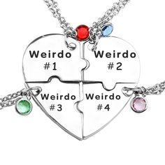 PRICES MAY VARY. Perfect Quartet: Showcase the unique bond among you and your three best friends. Our "Weirdo Crew" necklace set features four heart-shaped necklaces, individually engraved with "Weirdo 1" to "Weirdo 4," celebrating the enduring friendship among the group. Stainless Steel Elegance: Crafted from durable stainless steel, this necklace set not only symbolizes your friendship but also adds a touch of elegance to your look. The high-quality material ensures lasting beauty and a timele Friendship Necklaces For 4, Friendship Rose, Friends Women, 4 Best Friends, Bff Necklace, 3 Best Friends, Bff Jewelry, Diy Birthday Gifts For Friends, Love My Best Friend