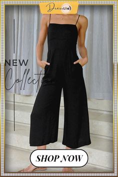 Solid Tie Backless Cropped Jumpsuits Summer Strapless Jumpsuit With Pockets, Casual Backless Jumpsuits And Rompers In Solid Color, Casual Solid Strapless Jumpsuit For Night Out, Chic Strapless Summer Jumpsuit With Pockets, Casual Strapless Backless Jumpsuit For Spring, Chic Strapless Jumpsuit With Pockets For Summer, Cropped Jumpsuit, Color Pick, Jumpsuit