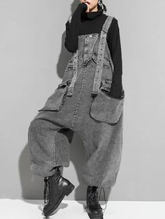 UOOZEE Black Overalls Outfit, Oversized Overalls, Baggy Overalls, Loose Overalls, Overalls Outfit, Black Overalls, Suspender Pants, Pants Women Fashion, Baggy Trousers