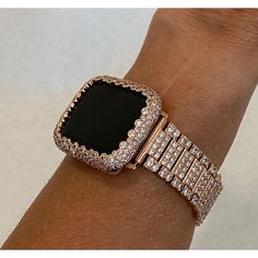 Bling Apple Watch Band Women 38 40 41 42 44 45mm and or Rose Gold Lab Diamond Bezel Cover Smartwatch Bling Apple Watch Bands Rose Gold, Apple Watch Band Women, Custom Apple Watch Bands, Holiday Party Accessories, Mens Bling, Apple Watch Bands Women, Gold Apple Watch, Ceramic Watch, Apple Watch Accessories