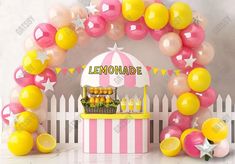 Lemon Stand Cake Smash Backdrop - Gatsby Backdrop Lemon Stand, Girls Cake, Cake Smash Backdrop, Pregnant Wedding, Cake Smash Photography, Birthday Cake Smash, Graffiti Wall, Retro Wall, Photography Backdrop