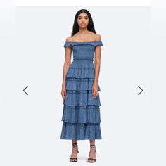 Sea New York Micah Off-Shoulder Dress Women’s Size Large New With Tags Color Blue Blue Off-shoulder Midi Dress For Spring, Blue Off-shoulder Midi Dress For Summer, Blue Midi Off Shoulder Dress For Summer, Blue Midi-length Off-shoulder Dress For Spring, Blue Off Shoulder Midi Dress For Spring, Blue Off Shoulder Midi Dress For Summer, Button Shirt Dress, Flannel Dress, Sea New York