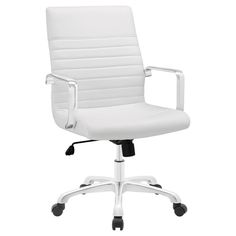 a white office chair with wheels and arm rests on an isolated surface against a white background