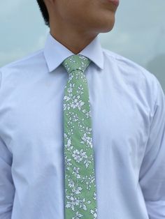 Green Floral Slim Tie 100% Cotton 58" Long 2.5" Wide SHIPPING: Orders are normally shipped out next business day.U.S. customers typically receive their orders within 4-7 business days. Cheap Casual Standard Ties, Cotton Ties For Workwear In Spring, Classic White Ties For Spring, Classic White Spring Ties, White Cotton Ties For Summer, White Cotton Summer Ties, Green Spring Ties, Classic Green Cotton Tie, Green Cotton Standard Tie