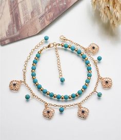 2 piece beaded/gold accent gorgeous anklet Starfish Anklets, Turquoise Anklet, Vintage Bangle Bracelets, Anklets Boho, Awareness Bracelet, Luxury Bracelet, Coral Bracelet, Vintage Bangles, Braided Leather Bracelet