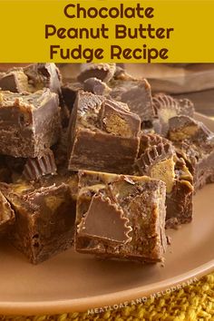 chocolate peanut butter fudge recipe on a plate