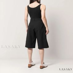 Lasaky - Stylish Casual Straight-Fit Black Five-Pocket Slacks with Trendy Angled Waist Pockets Black Cotton Casual Culottes, Casual Black Cotton Culottes, Wide Leg Workwear Shorts With Side Pockets, Casual Culottes With Belt Loops, Workwear Short Culottes With Pockets, Workwear Culottes With Pockets In Short Length, Workwear Culottes With Pockets, Casual Workwear Culottes With Pockets, Black High-waist Culottes With Pockets