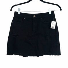 Black Distressed Mini Jean Skirt Small New With Tags Attached Never Worn! High-rise Black Skirt For Summer, Black High Rise Mini Skirt For Summer, High Rise Black Mini Skirt For Summer, Black High-rise Mini Skirt For Summer, Black Denim Skirt With Frayed Hem Grunge Style, Black Denim Skirt With Frayed Hem In Grunge Style, Black Grunge Denim Skirt With Frayed Hem, Grunge Black Denim Skirt With Frayed Hem, Black High Rise Edgy Skirt