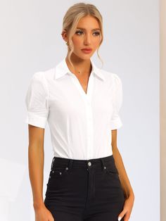 Shop Allegra K for button down leotard shirt short sleeve collared business work bodysuit you are looking for, get more women's bodysuits for yourelf. Order now! Free Returns! Bodysuit White, Business Work, Busy At Work, Shirt Short Sleeve, Womens Bodysuit, Leotards, Order Now, Button Downs, White